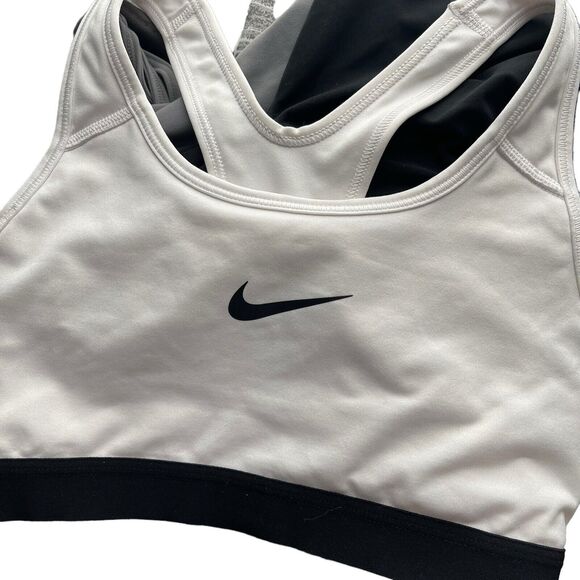 Nike Womens XS Sports Bra Racerback White Black Logo Dri Fit Workout Activewear - Picture 3 of 4